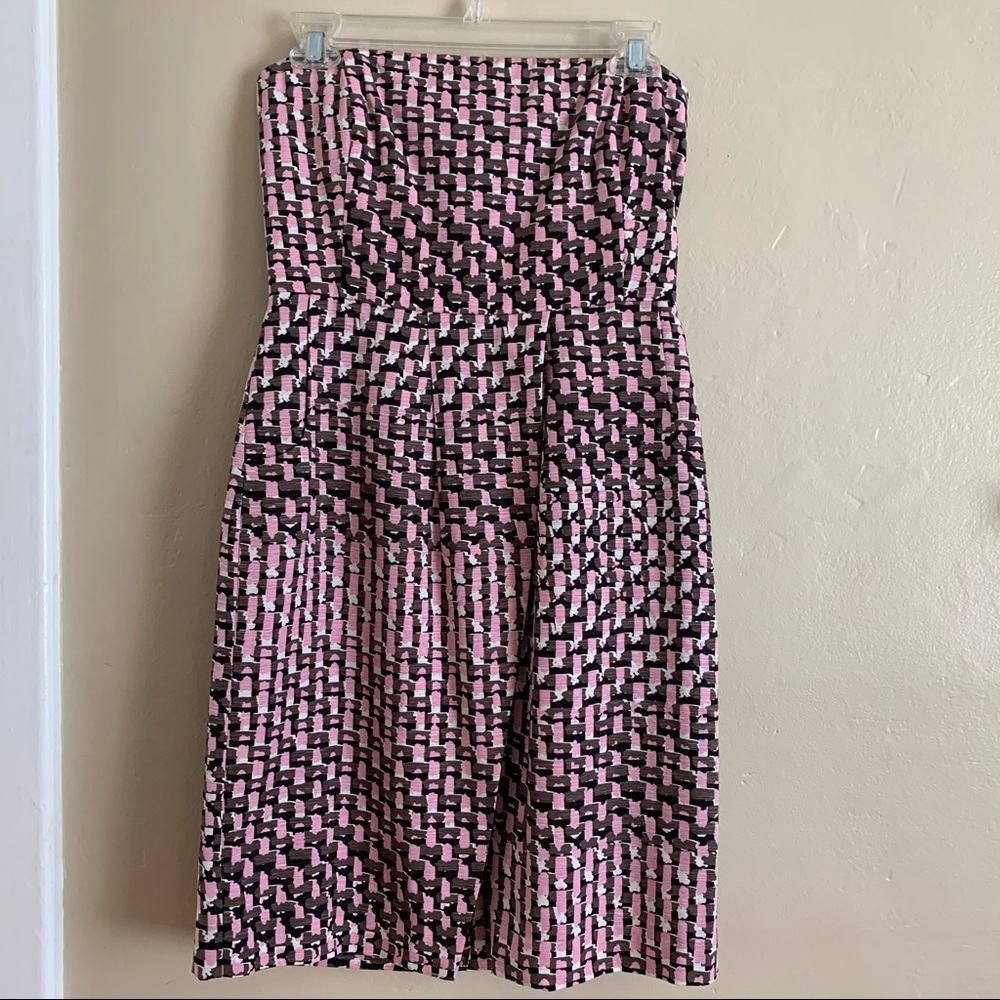 BANANA REPUBLIC Dress Pink Black SILK Blend Strapless Sheath Dress, Size 4